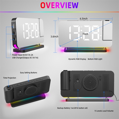 LED Digital Projector Snooze Alarm Clock Projection Timer Rooms Decoration - Picture 16 of 19