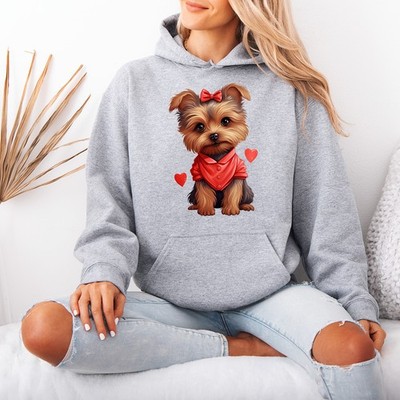 Yorkshire Terrier Dog Hoodie Womens Sweatshirt Red Bow Hearts Animals