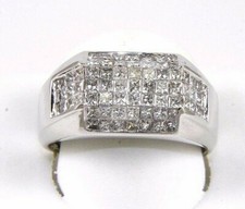 Natural Princess Cut Diamond Invisible Cluster Men's Ring 14k White Gold 2.23Ct