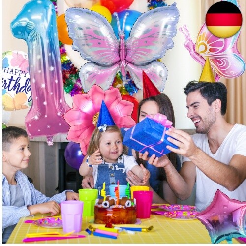 Schmetterlinge Deko Luftballon 1. Geburtstag Mädchen,Zahlen 1. Geburtstag Deko - Bild 5 von 7