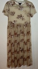 NWT!  Forever 21 Gold Sequin Empire Mesh Dress Overlay Sz S