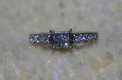 10K White Gold 1/4 Quad Princess-Cut Round Diamonds Engagement  Ring