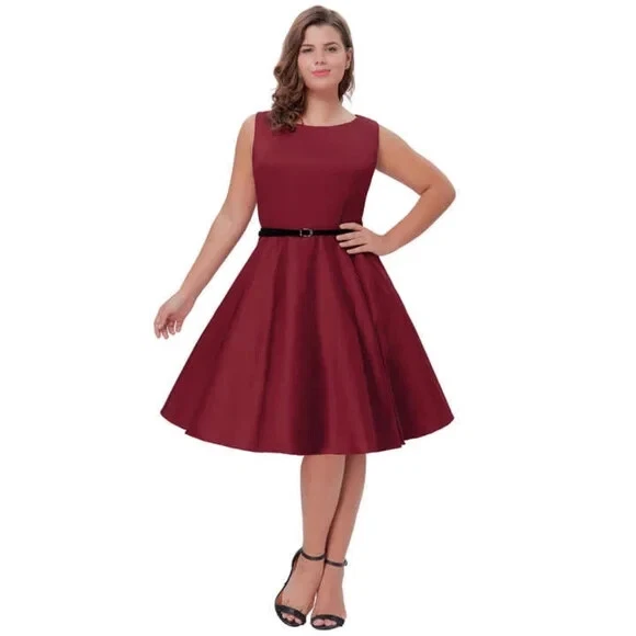 GRACE KARIN Elegante midi-jurk met lange mouwen, katoen, A-lijn