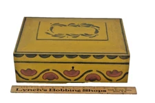 antique sewing box trinket decorated yellow/red 11x8x3.5 Victorian original