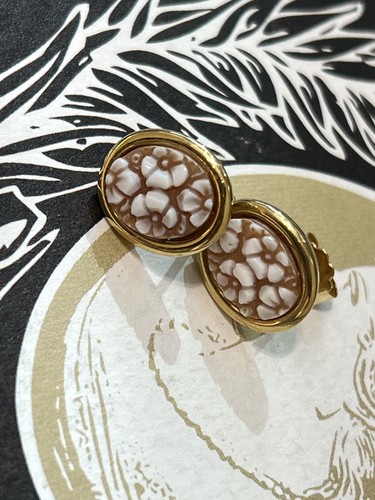 Cameo Italiano Romantica Earrings Handmade On Shell & 925 Sterling Silver Flower - Picture 3 of 13