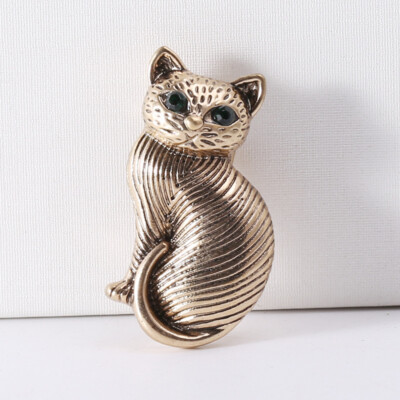 Art Deco Vintage Style Egyptian Revival Cat Brooch Broach Pin Crystal  UK