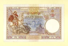 YUGOSLAVIA 1000 DINARA 1920 P-24 XF--/VF++ KINGDOM OF SERBS, CROATS AND SLOVENES