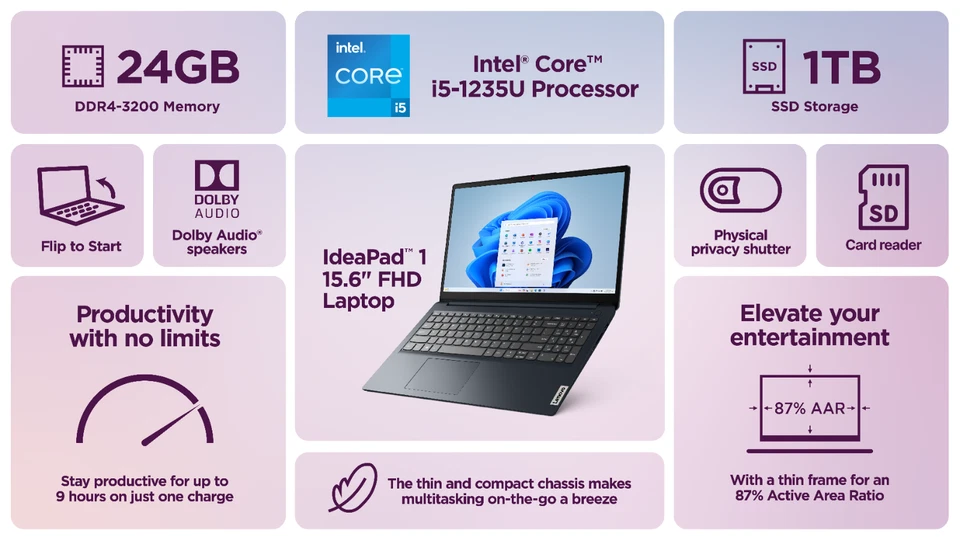 2024 Lenovo IdeaPad Laptop 15.6" FHD 10-Core Intel i5 24GB RAM 1TB SSD MS Office - Image 2 of 4