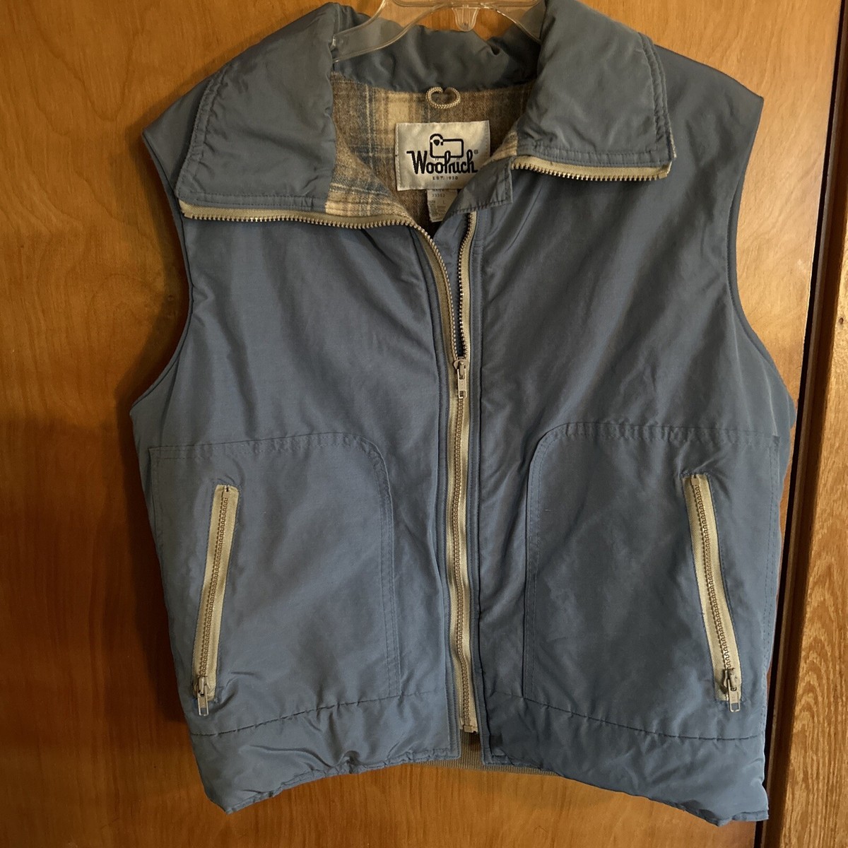 Vintage Woolrich Wool Lined Vest Large Zip Pockets Blue With