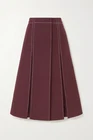 WALES BONNER Savanna Pleated Twill Midi Skirt Wrap Burgundy White Stitching 38