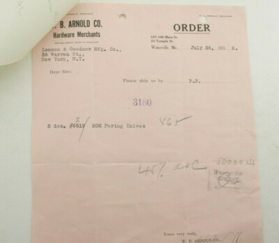 1932 Lamson Goodnow W B Arnold Co Waterville ME Paring Knives Ephemera P1505B
