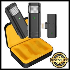 2 Pack Wireless Lavalier Microphone For iPad iPhone Lapel Mics W/ Charging Case