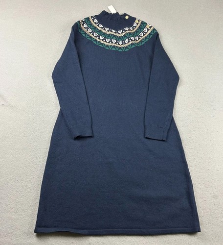 Talbots Sweater Dress Womens XS Blue Fair Isle Yoke Bodycon 36” Pullover NWT