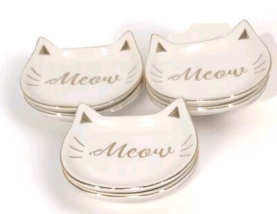 6 Modern Expressions White and Gold  Meow  Kitten Silhouette 4  Dishes Trays