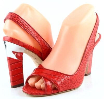 $140 BOUTIQUE 9 REED Red Croco Leather Designer Slingback Open Toe Sandals 6.5
