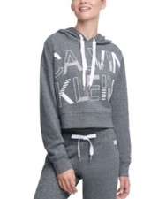 Calvin Klein Performance Logo-Graphic Fleece Stripe Logo Cropped Hoodie Womens L