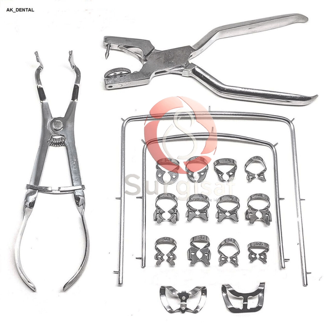 Kit of 18 PCs Instruments-new Rubber Dam Starte Frame Puncher Clamps Dental