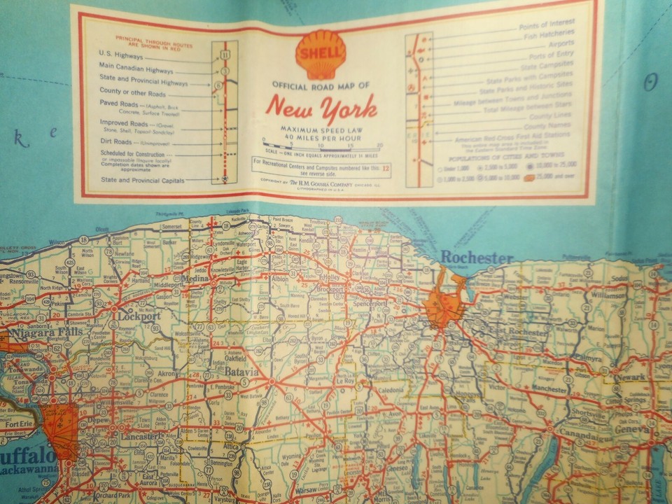 SHELL Oil Map of NEW YORK 1941 Highway Gas Station Road Maps H M GOUSHA