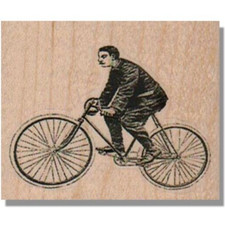 Mounted Rubber Stamp, Victorian Man Riding Bicycle, Transportation, Retro,People