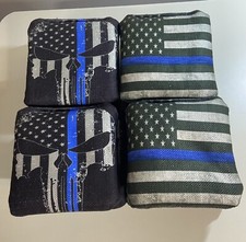 Blueline skull Cornhole pro bags stick and slide filled with Resin set of 8