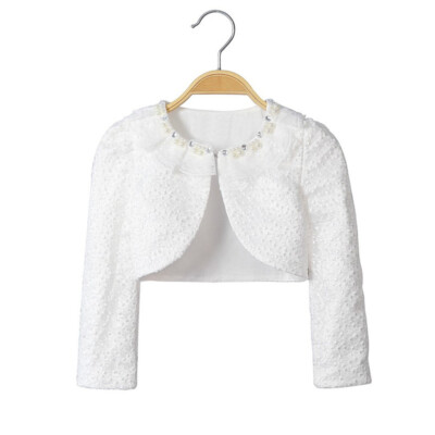 Girls Beaded Wedding Party Bolero Shrugs Long Sleeve - Main Image