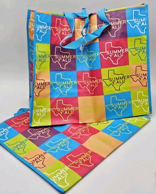 2 New H-E-B HEB Texas Logo SUMMER Y'ALL Reusable Shopping Tote Bag 18'' x 16'' 