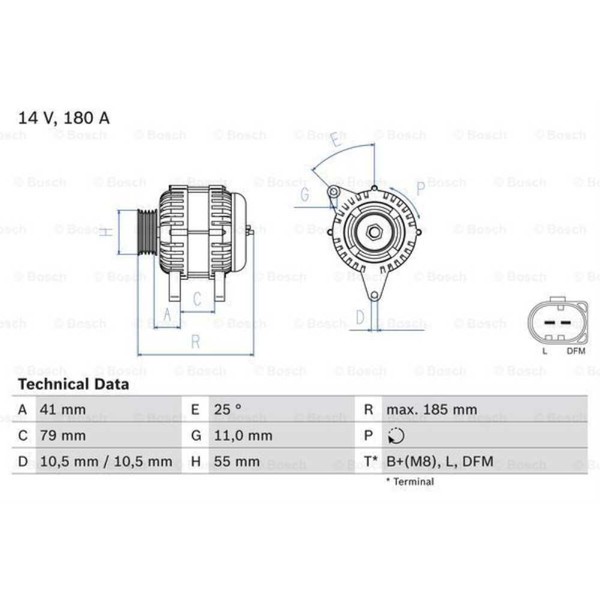 Bosch Lichtmaschine Generator 180A 14V FüR Fiat Ducato Pritsche/Fahrgestell-image