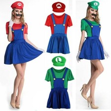 Adult Women Super Mario and Luigi Fancy Dress Plumber Bros Halloween Costume Set