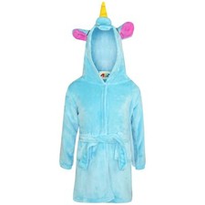 Girls Unicorn Bathrobe 3D Animal Blue Fleece Dressing Gown Loungewear 2-13