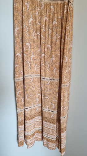 Jaase Dress S Tan Floral Boho Midi Lace Trim Earthy Girl Rayon Festival Core - Picture 3 of 16