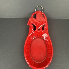 Red Cast Iron Rooster Spoon Rest Vintage Country Farm Cottage 8