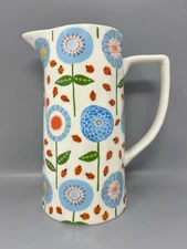 Zoe Ingram Creative Co-Op Stoneware Pitcher with Ladybugs & Flowers Cottagecore