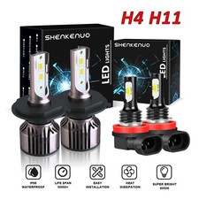 4Pcs H4 LED Headlights Hi/Low Beam+H11 Foglight Bulbs For Honda Ridgeline 06-14
