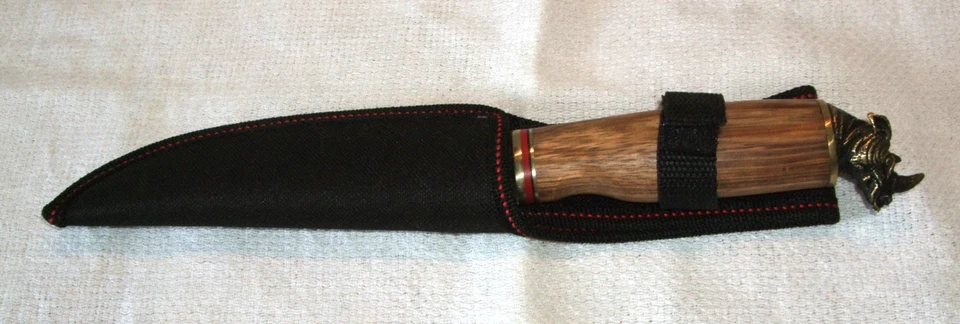 Jagdmesser mit Holzgriff / Tierkopf am Ende und Hülle - Columbia Fujunjie - Bild 2 von 4