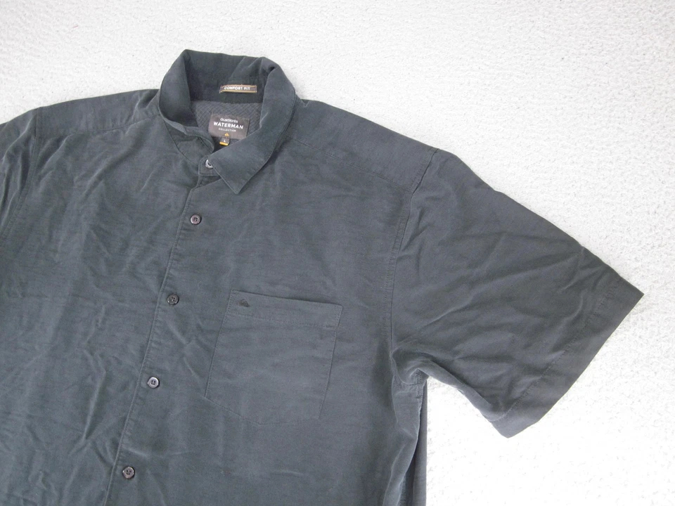 Quiksilver Shirt Mens Large Black Waterman Comfort Fit Short Sleeve Modal Blend - Image 3 of 4