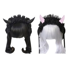 Women Girls Cartoon Devil Horns Shape Headband Halloween Cosplay Hair Hoop