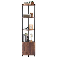 Uimoso 5 Tier Corner Shelf Tall Corner Stand with LED Light & Doors Narrow Rack