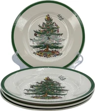 Spode Christmas Tree Bread & Butter Plate England VTG - Set of 4