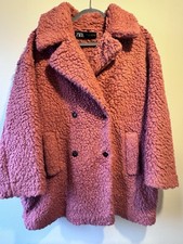 Zara Teddy coat oversized warm soft , pink y2k fur winter jacket fluffy size L