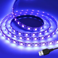USB UV Black Light Strip, 2M/6.6ft 5V SMD5050 LEDs 395nm-405nm Waterproof Str...