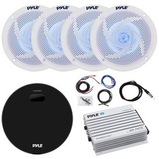 Pyle PLMRM4BTA Marine Receiver, 4x 6.5" LED Speakers, Amplifier w/ Kit, Antenna