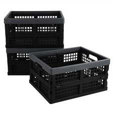 3Pack 15 L Collapsible Crates Folding Storage Baskets Black Stackable