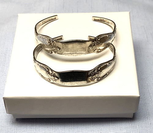 Vintage (2) WM.A. ROGERS ONEIDA LTD. Double Spoon Floral Cuff Bracelets