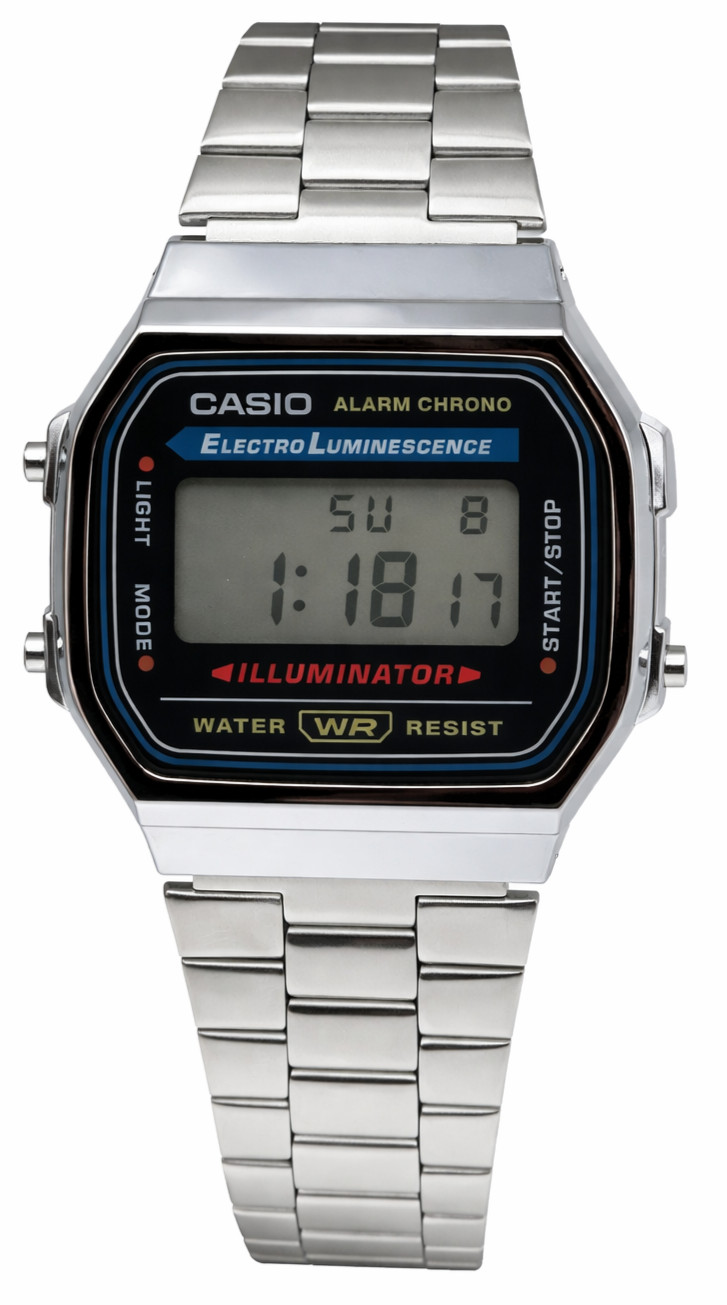 Casio A168 Illuminator Alarm Chrono Digital Watch Silver Ton