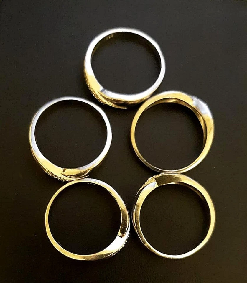 LOT OF ( 5 ) GENUINE DIAMOND .925 STERLING SILVER WOMEN'S BAND RINGS SIZE 7 - Image 3 of 4