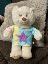 Build a Bear Workshop  Cream Teddy Bear Soft Toy wearing star shirt top 14”