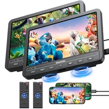 2X10.5" Car Headrest DVD Player TV for Kids Sync Screen Region Free USB +Headset
