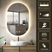 LED Dimmable Lighted Bathroom Mirror Anti-Fog Wall Mounted Rectangle Mirror