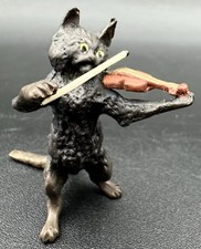 Vienna Bronze Miniature Black Cat Figurine Orchestra Violin Franz Bergmann
