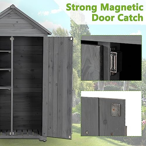 Capanno da Giardino in Legno 69" Porta Attrezzi Organizzatore con 3 Ripiani Estraibili e - Foto 8 di 8